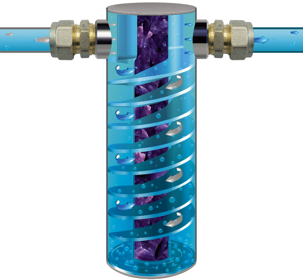 L'eau entre dans le système VitalQuartz et est structurée avec un système de double hélice.
